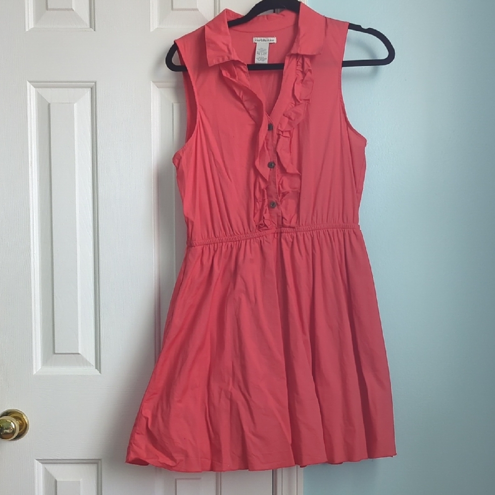Charlotte Russe Coral Pink Sleeveless Ruffle Button Dress